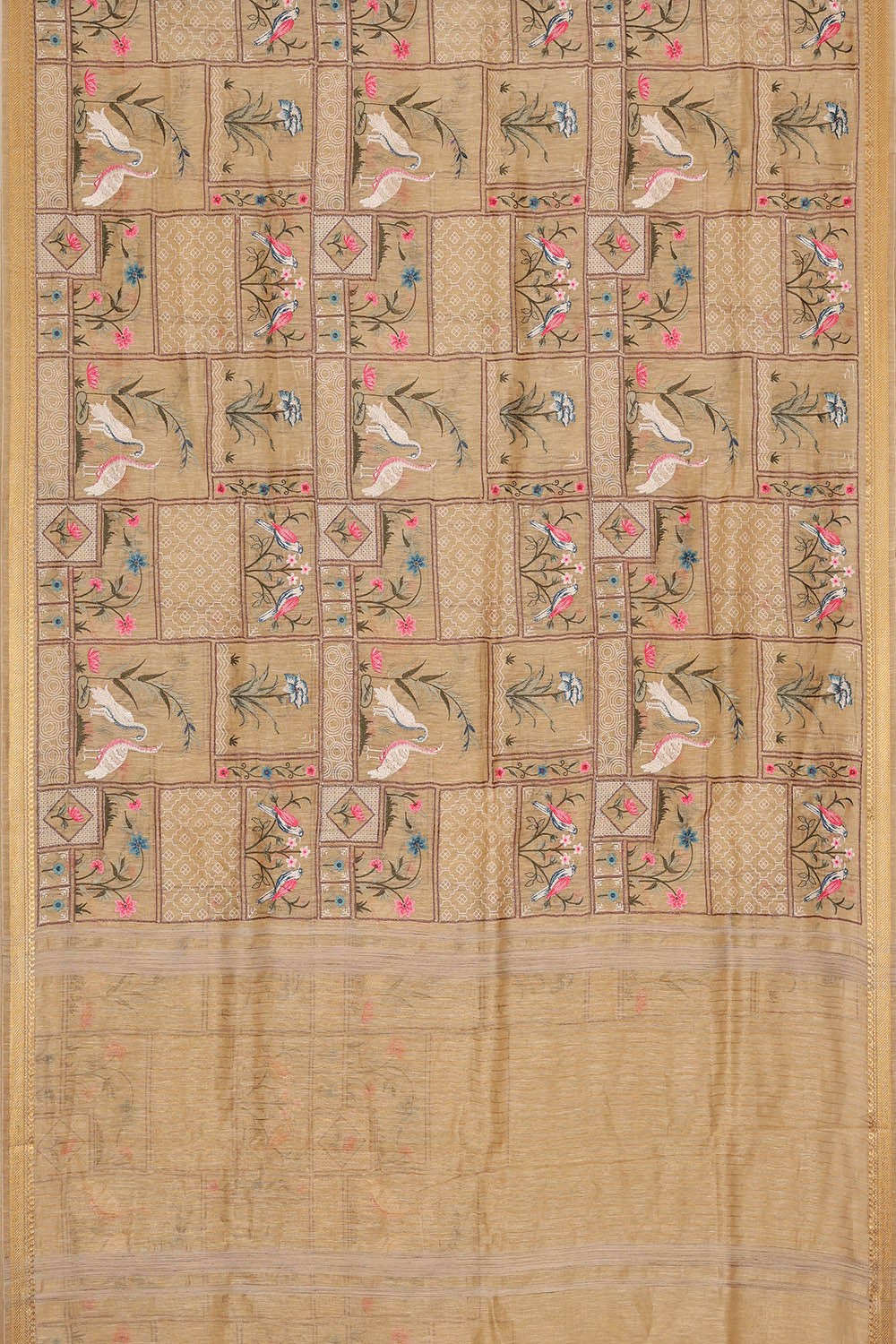 Image of Linen Cream Embroidered Saree